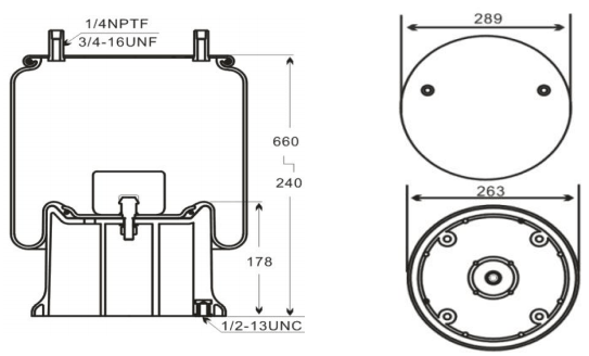 1V 9123 rubber air spring, compatible with Goodyear 1R14-201, industrial suspension component for heavy-duty vehicles
