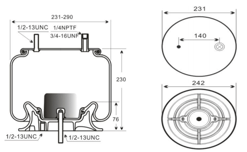 1V8459 rubber air spring designed to replace Firestone W01-358-9459, suitable for commercial vehicles